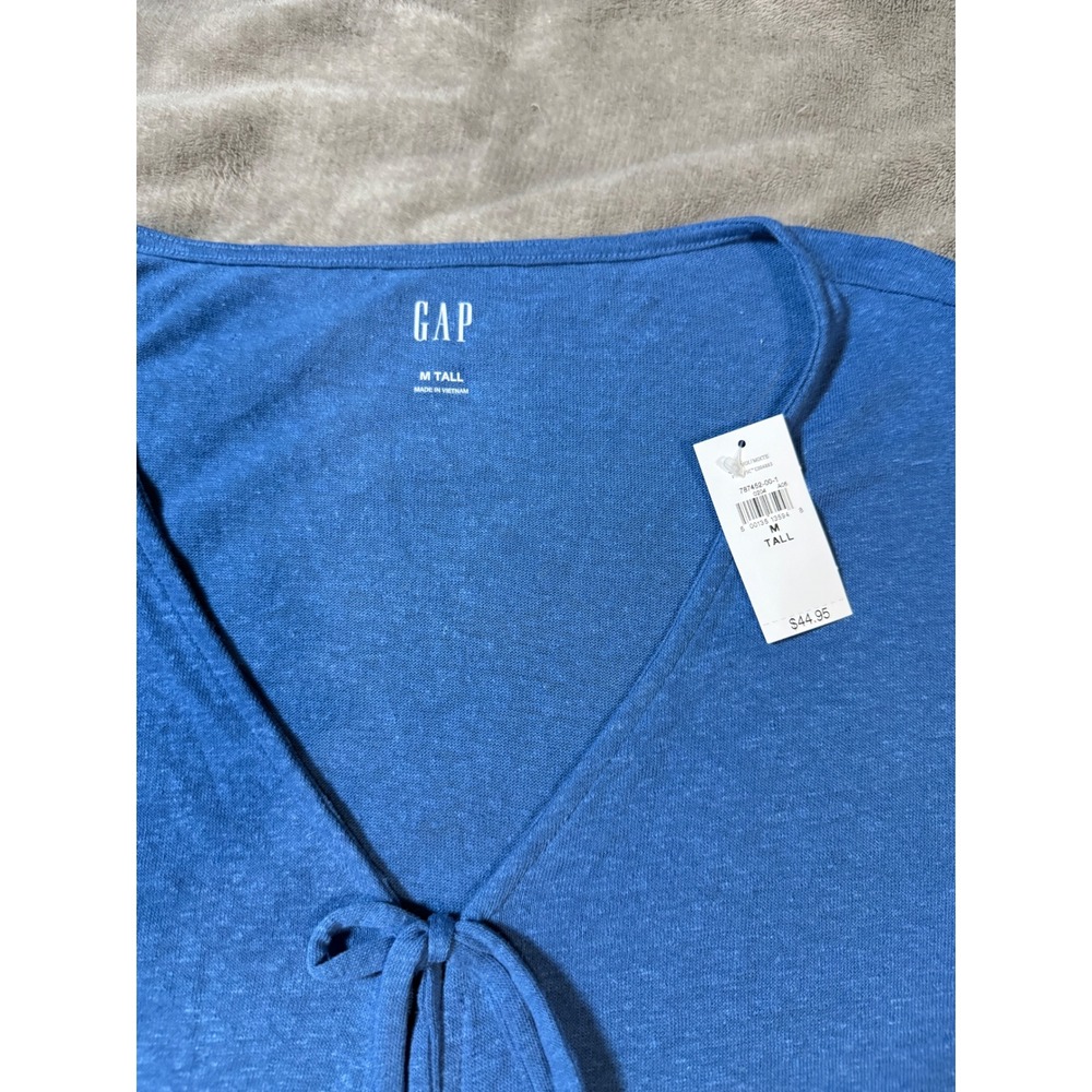NWT Gap Size Medium Tall Linen Blend Front Cardigan Shirt Long Sleeve Royal Blue - Picture 4 of 8
